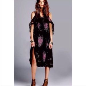 NEW Free People Black Midnight Floral Combo Tied To You Midi Dress
